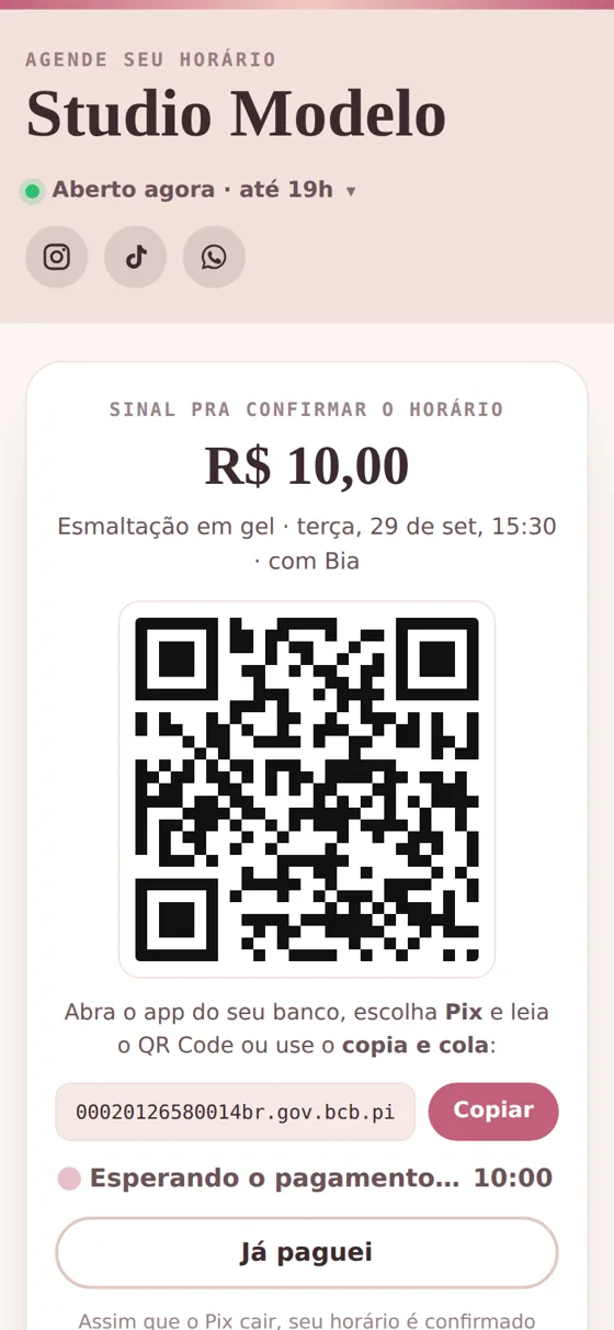 Tela do Pix com QR Code e copia e cola